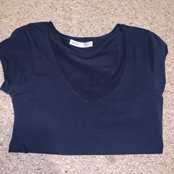 Zara | Tops | Zara Dark Blue V Neck Tshirt | Poshmark